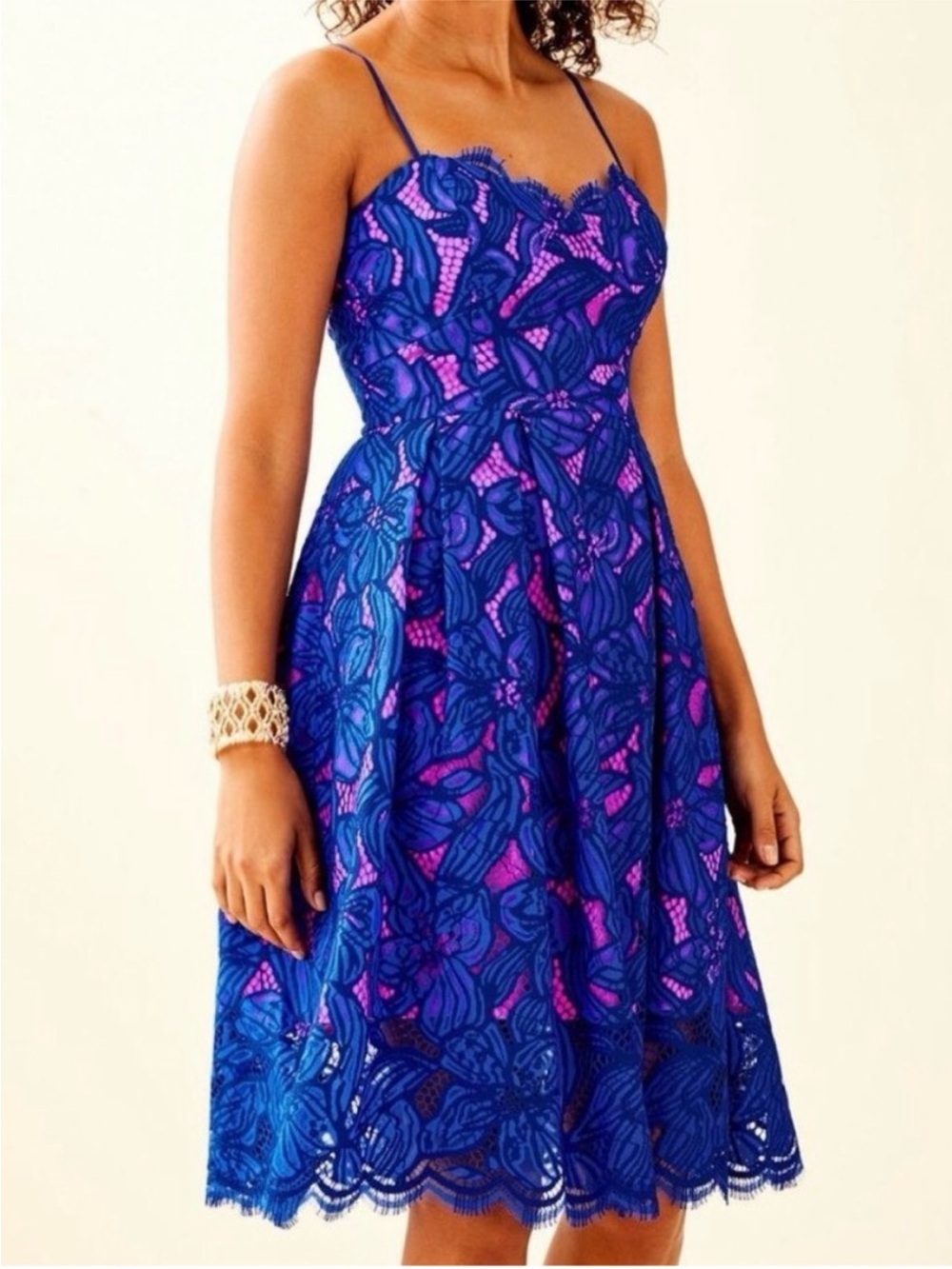 Lilly Pulitzer CAMELLA DRESS Royal Purple lace Two Tone Pink slip size 8